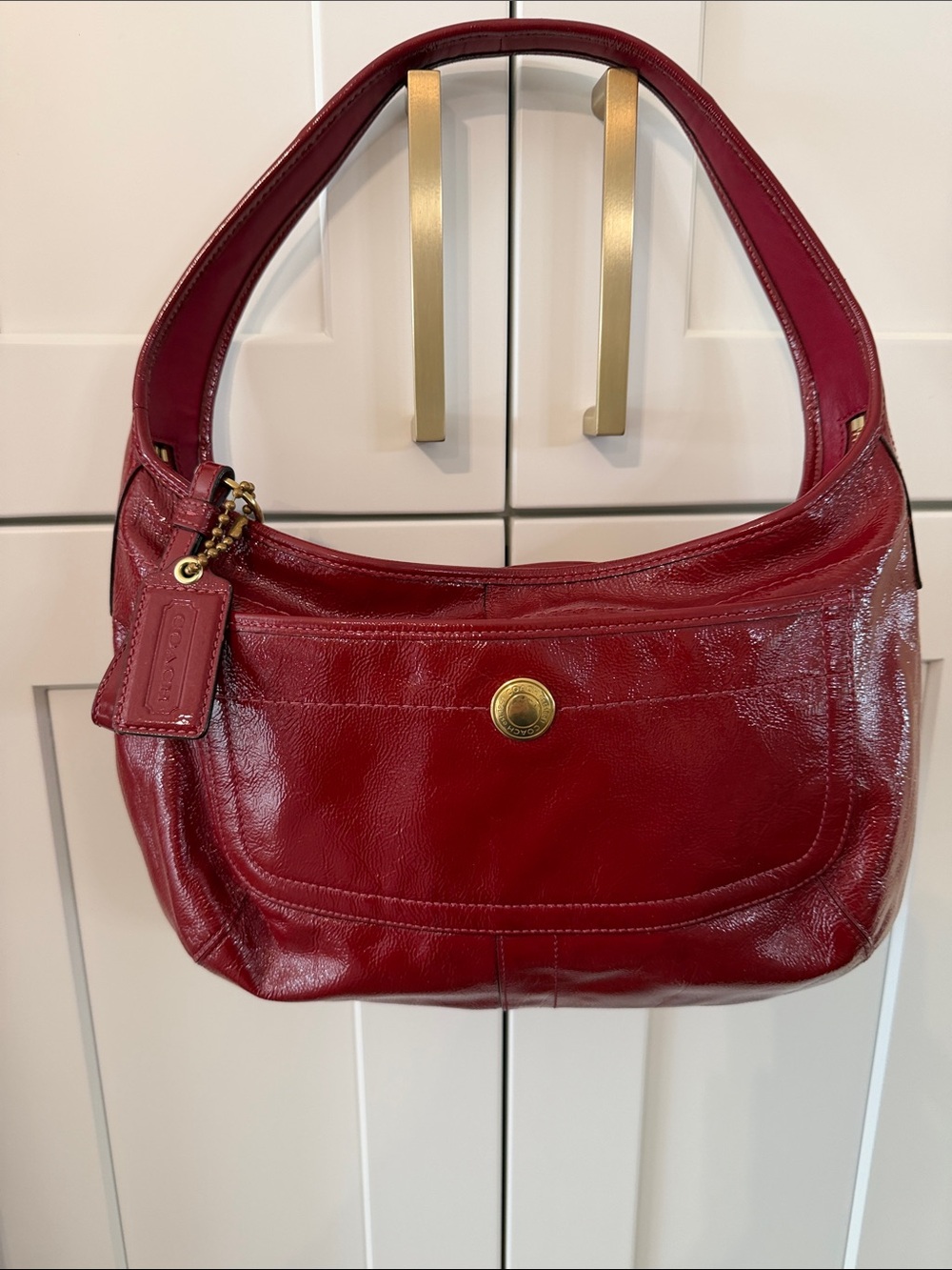Coach Burgundy Leather Shoulder Bag with Gold Hardware
